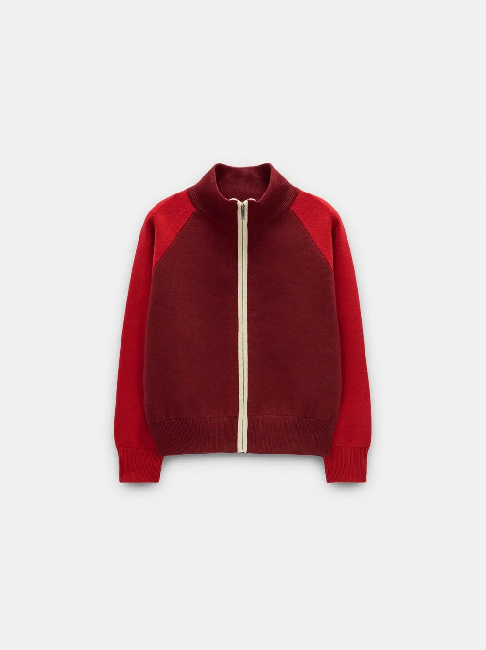 Bicolor knit cardigan with zipper closure