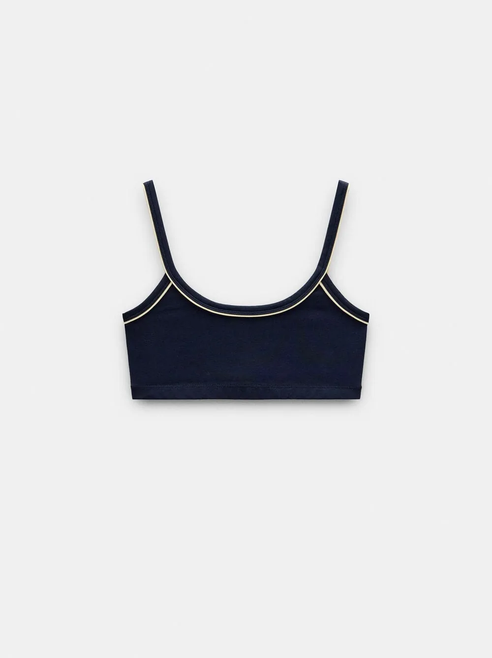 Top with thin straps and contrasting piping