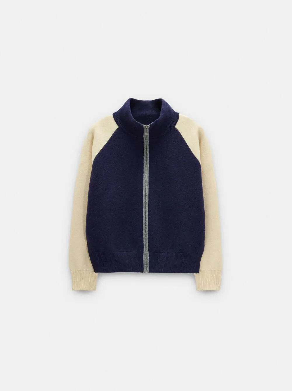 Bicolor knit cardigan with zipper closure