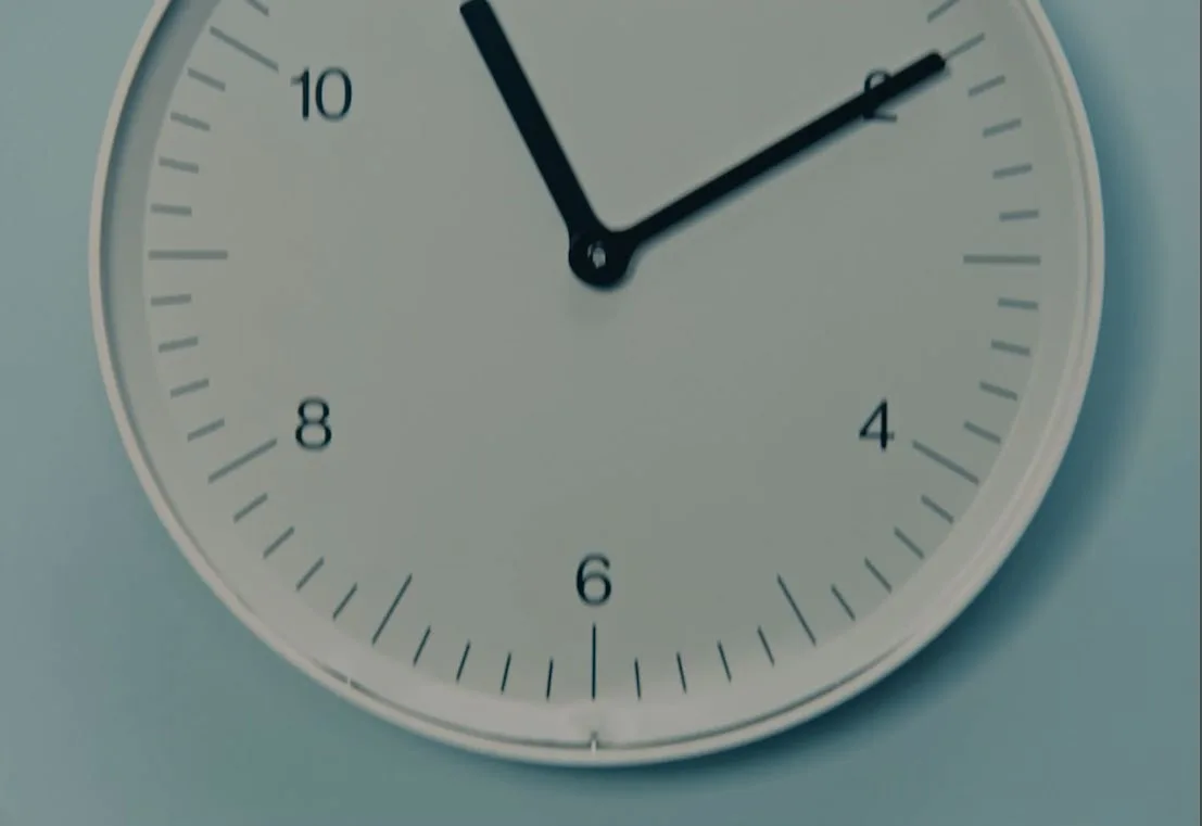 The studio clock, just past ten