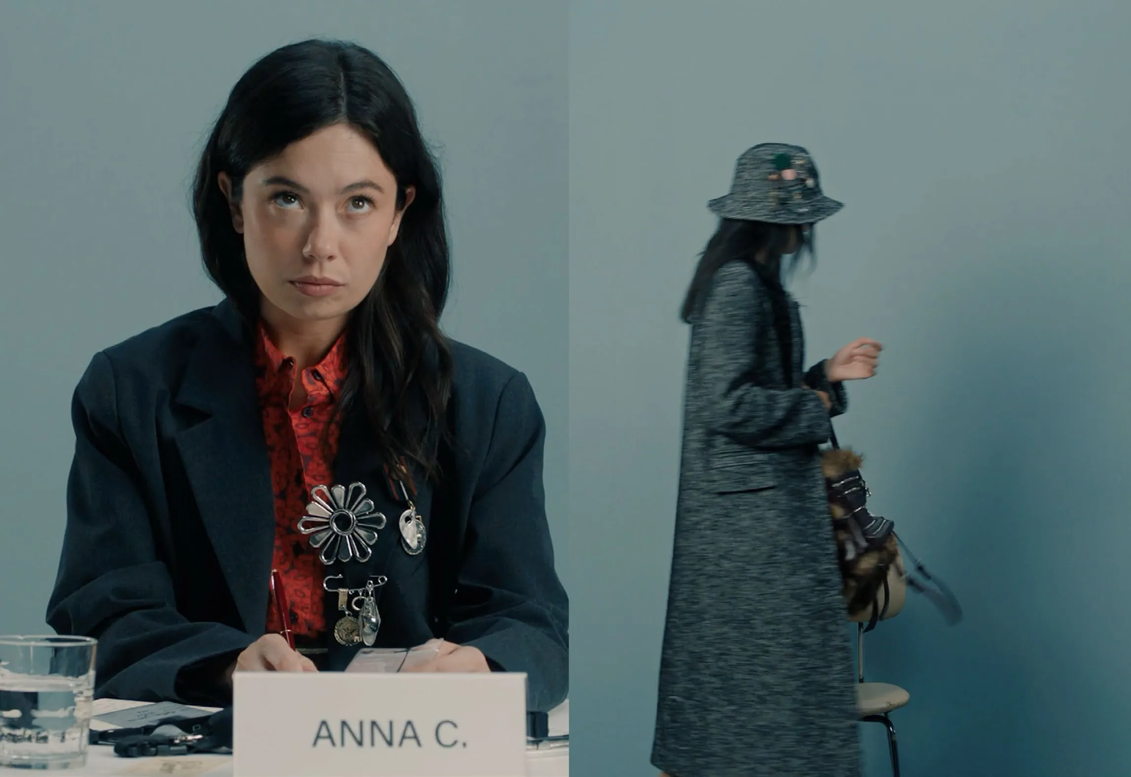 Casting tape: Anna C. at the audition table as a candidate walks past