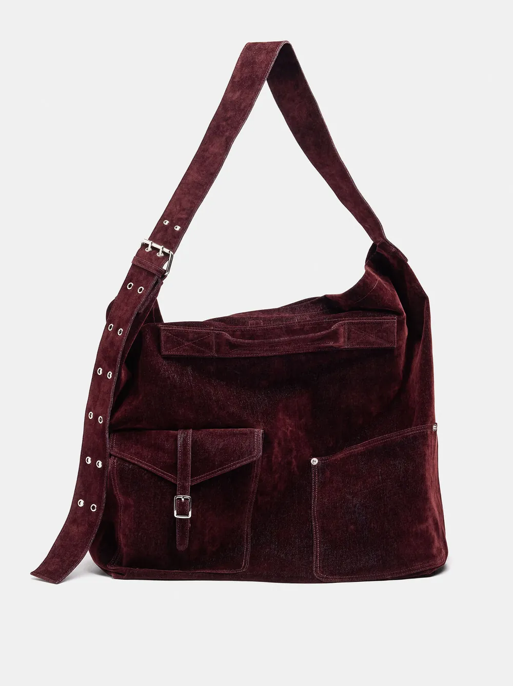 Canvas shoulder bag with velvet effect