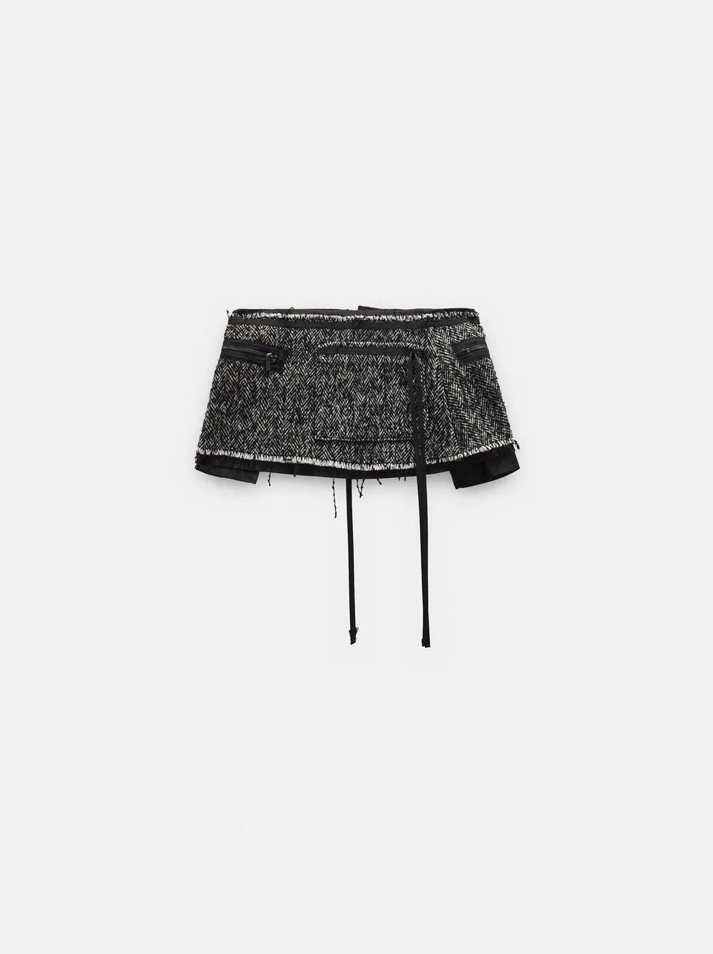Mini skirt with zips and frayed finish