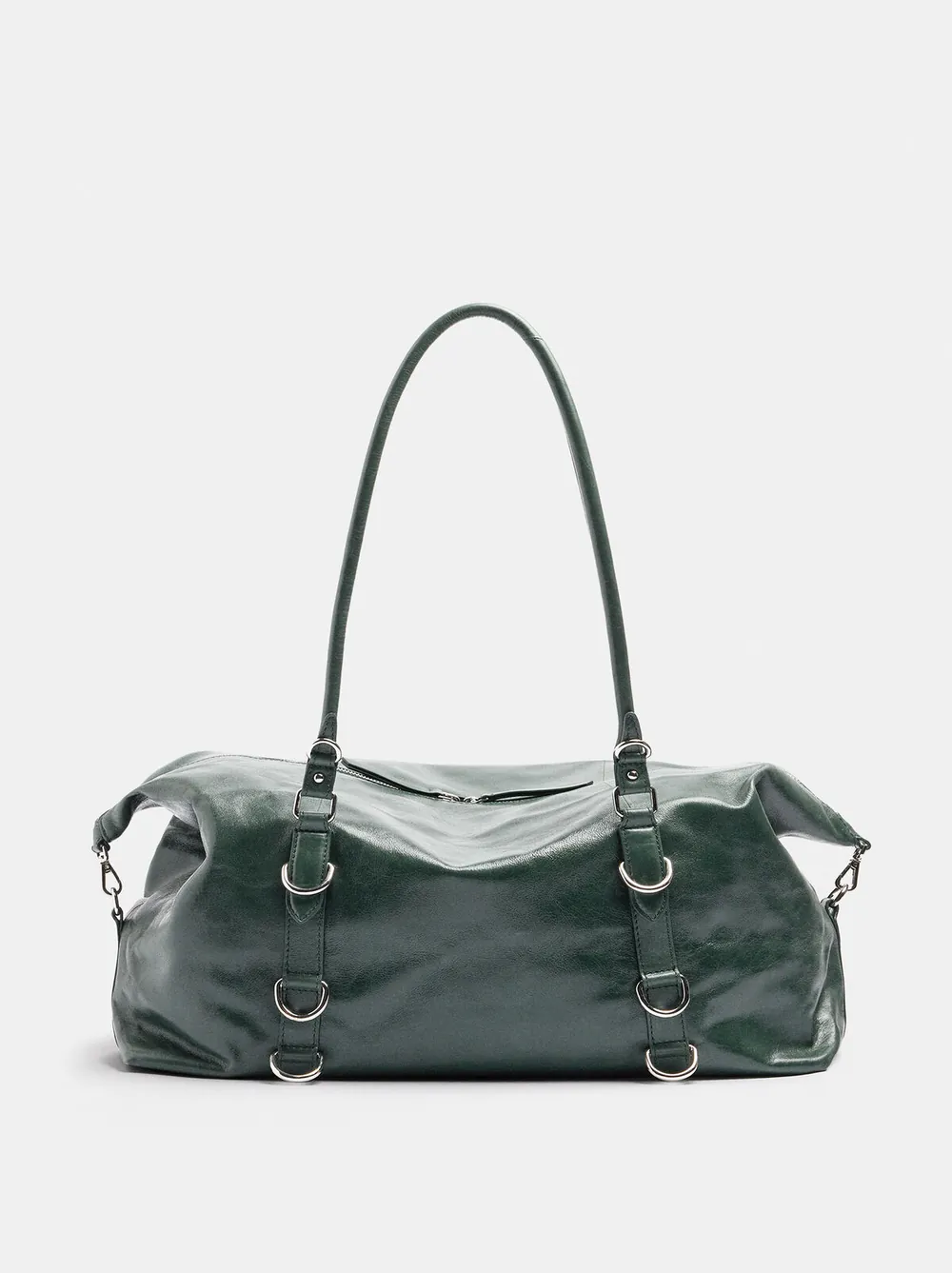 Large leather shopper bag with rings