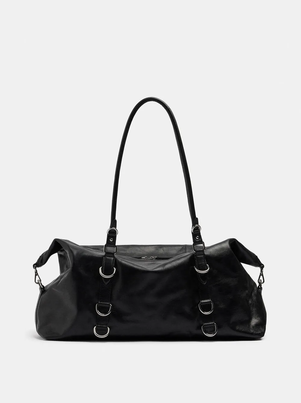 Large leather shopper bag with rings