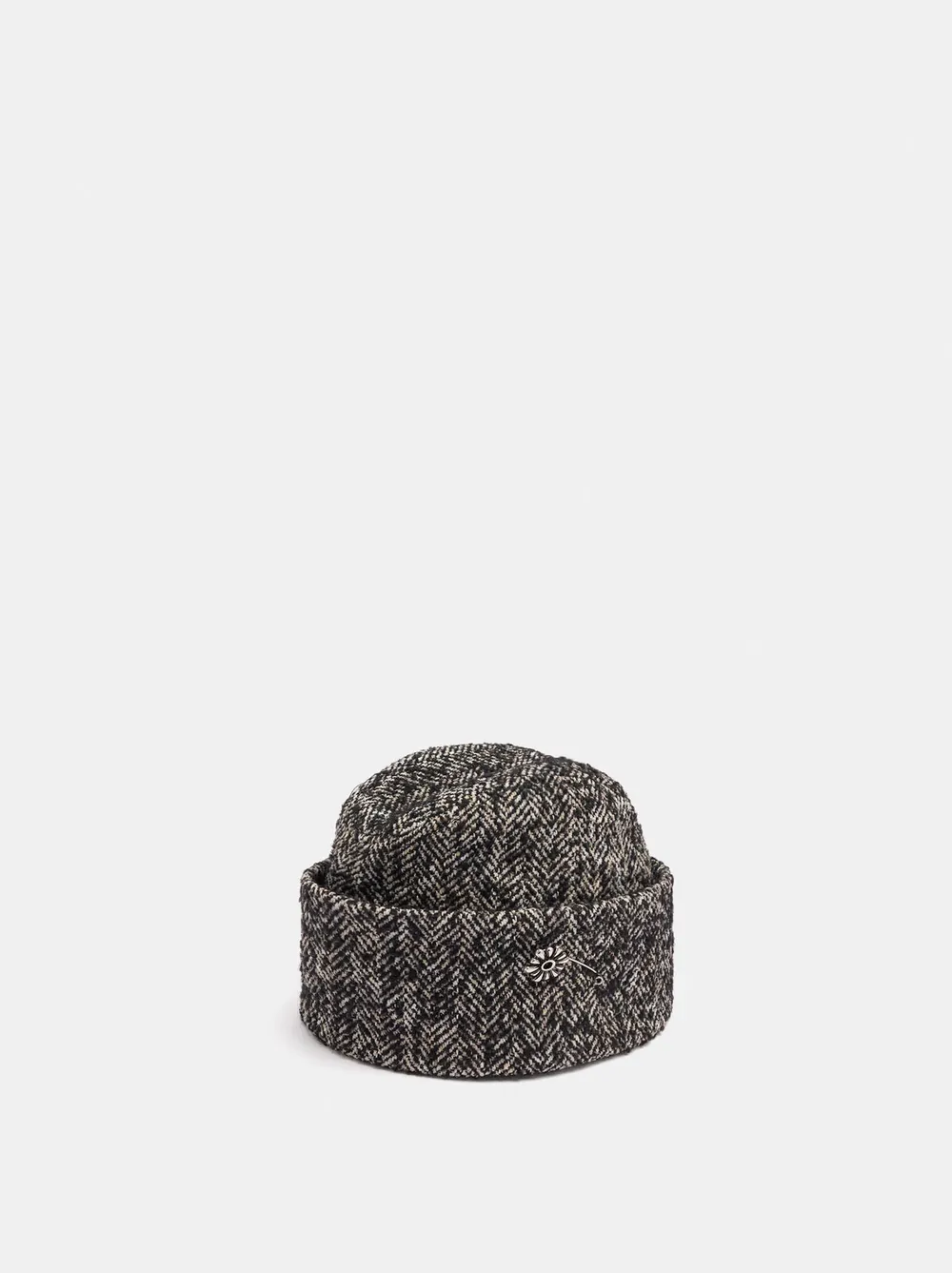 Wool-blend pillbox hat with brooch