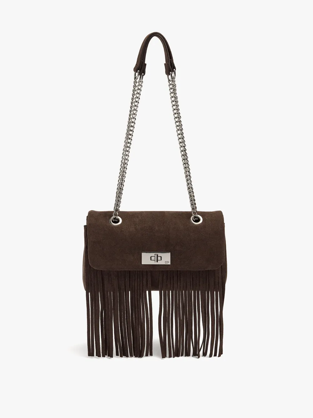 Shoulder bag with flap and long fringes