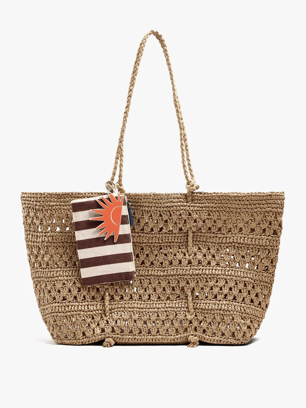 Shopper bag with braided paper straw effect