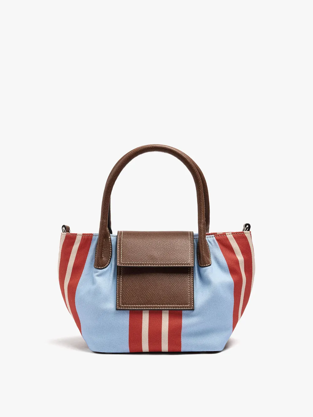 Tote bag of nylon with stripes with flap