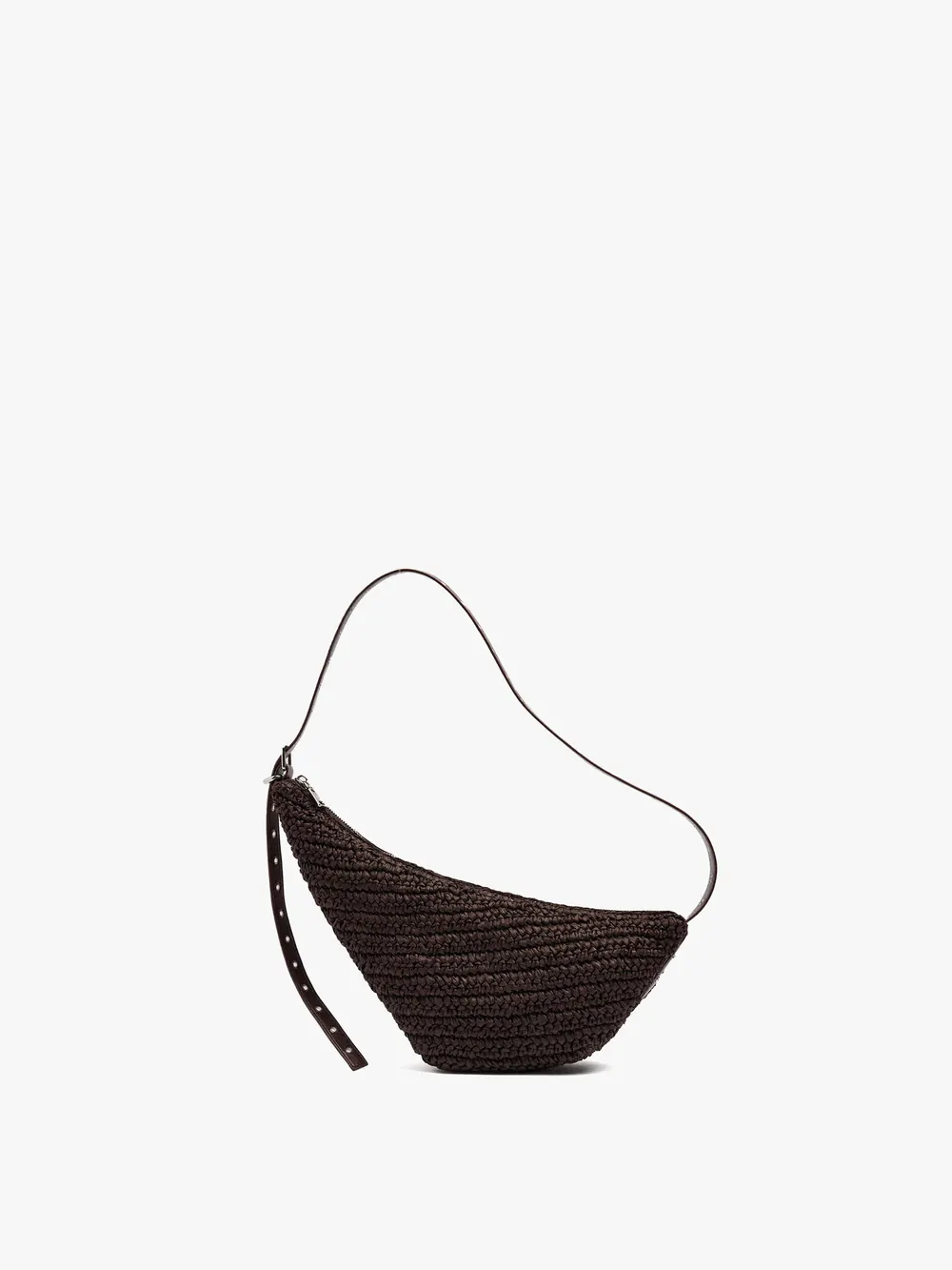 Asymmetric shoulder bag with paper straw effect