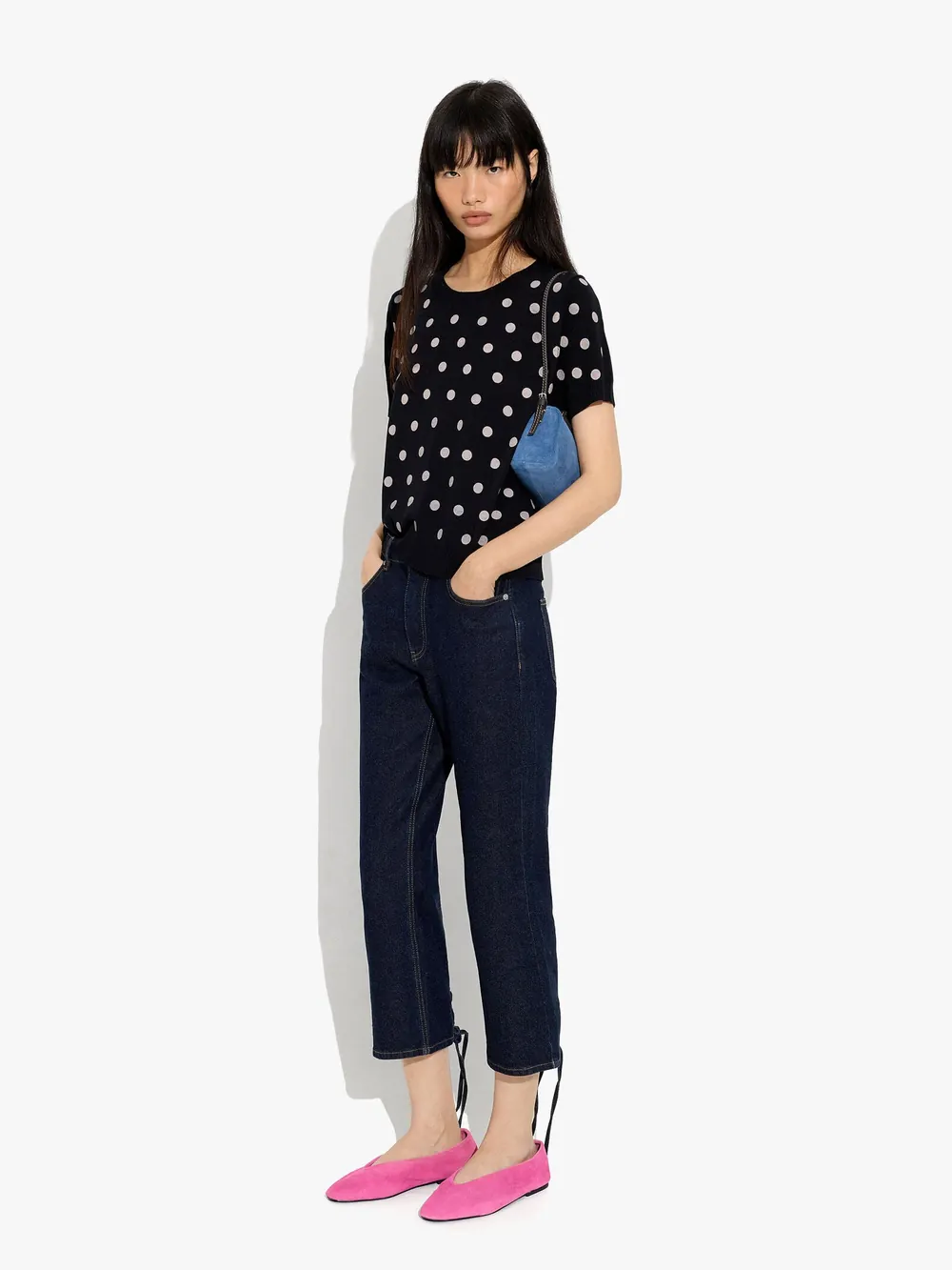Sweater in knit with printed polka dots