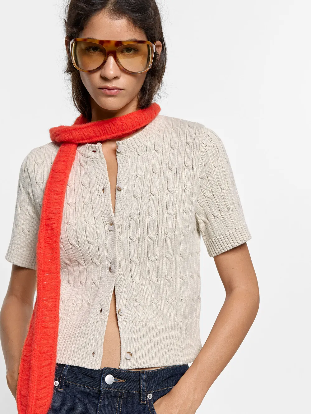Braided-effect knit cardigan