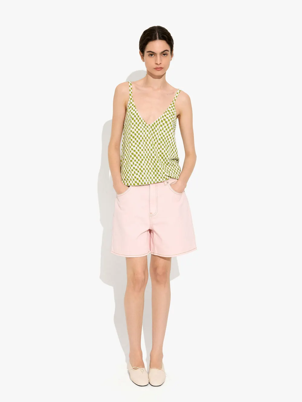 Printed fine-knit strappy top