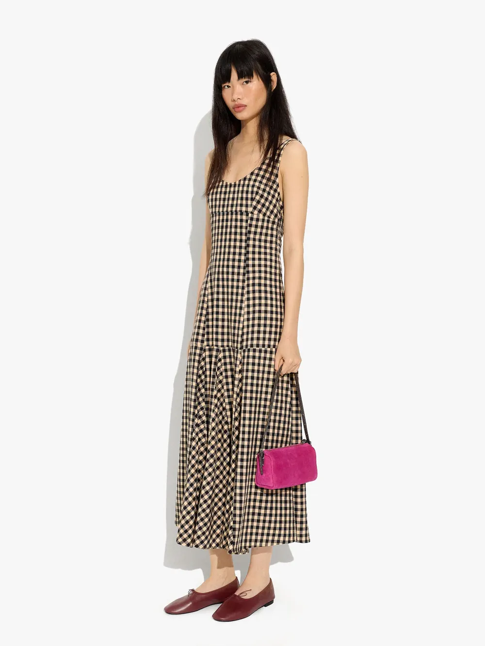 Vichy check midi dress