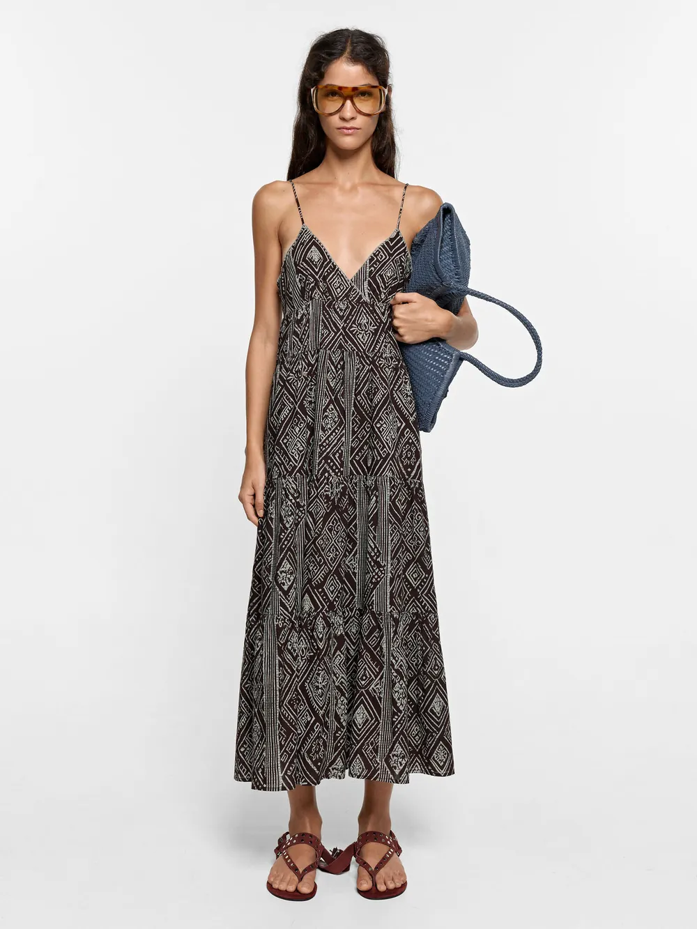 100% cotton printed dress with straps