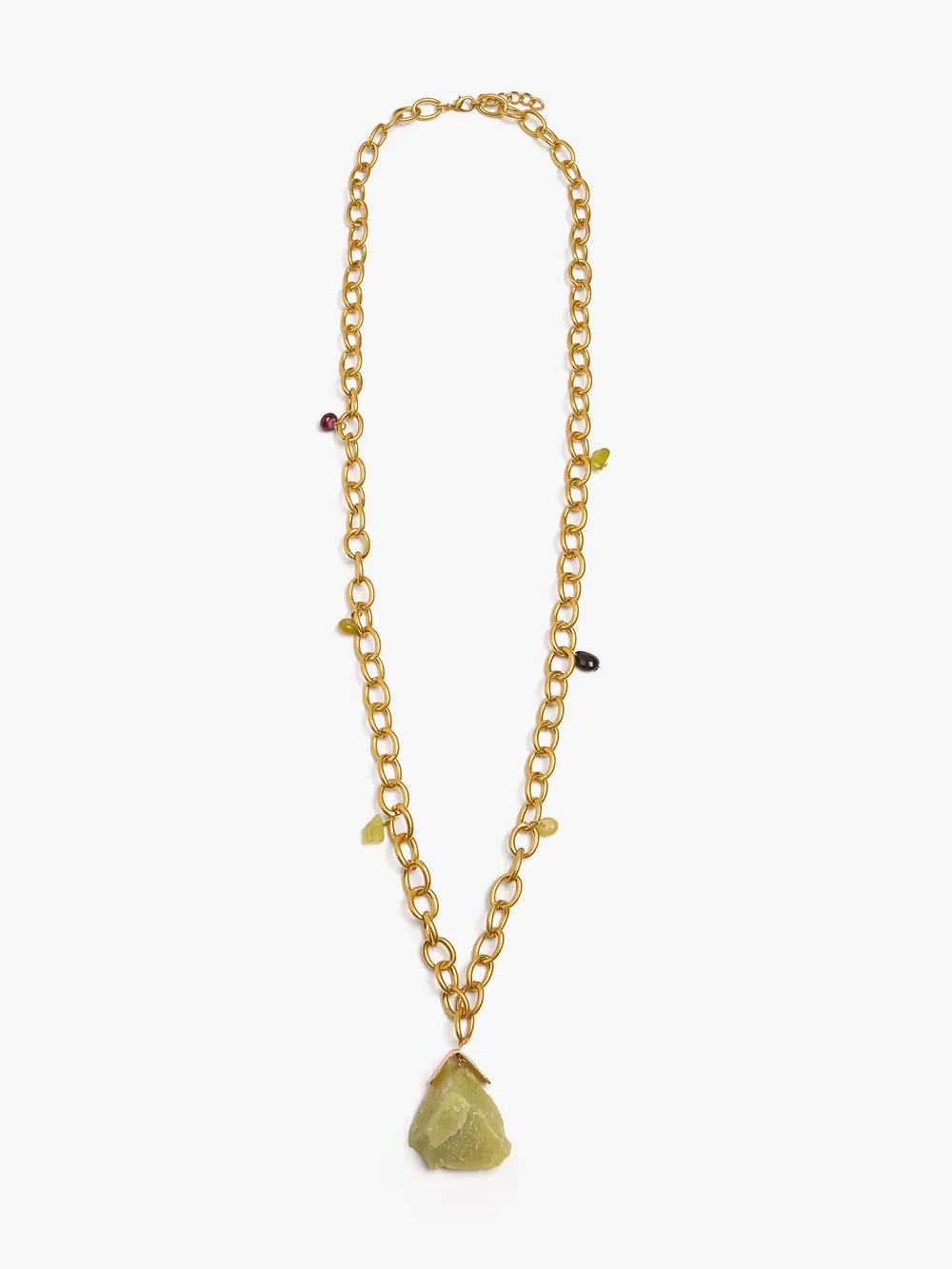 Long necklace of links with stone